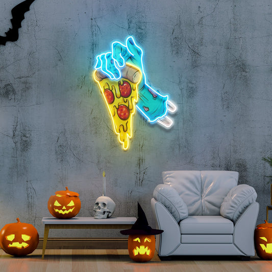 Hand Skull Pizza Artwork Led Neon Sign Light