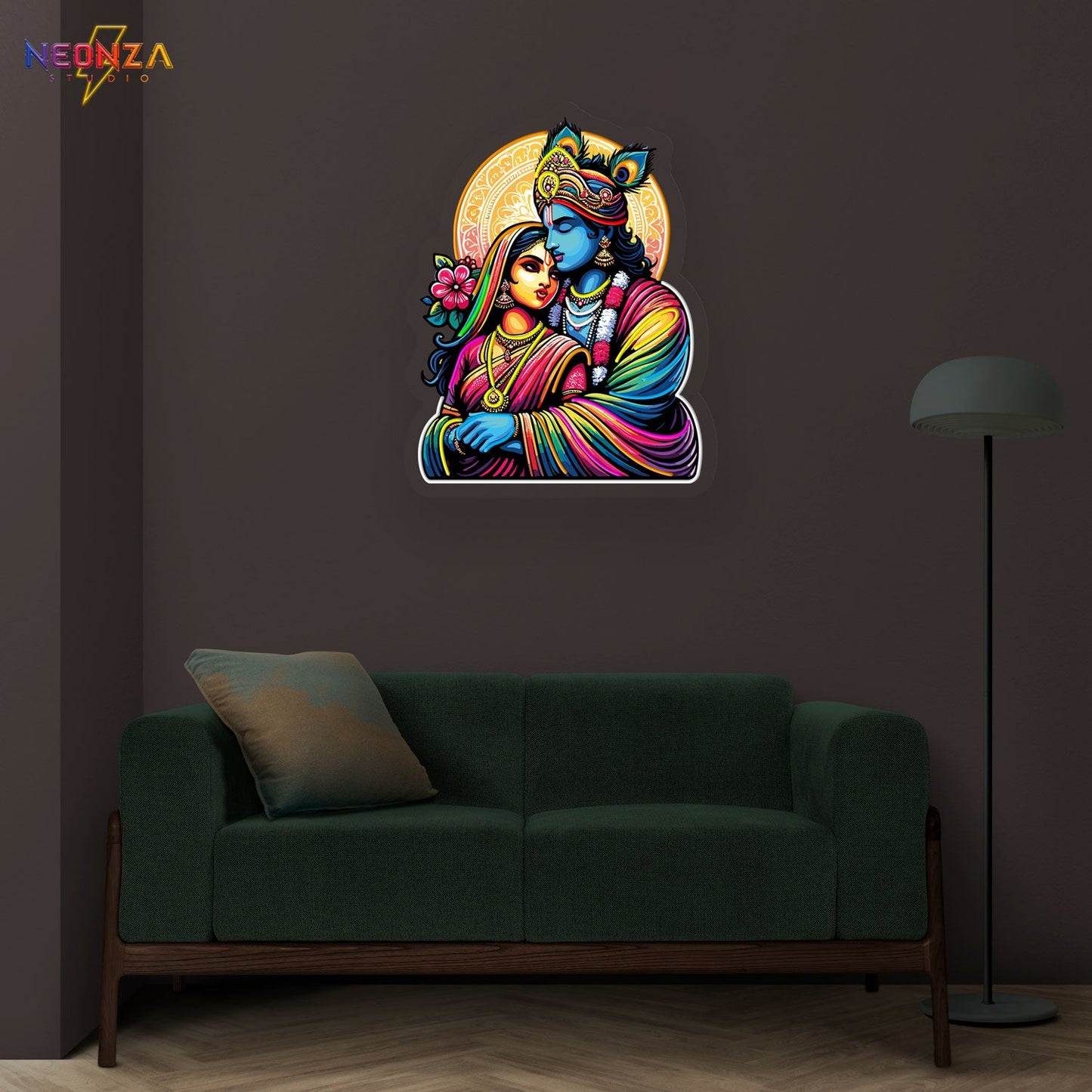 Radha Krishna neon sign artwork