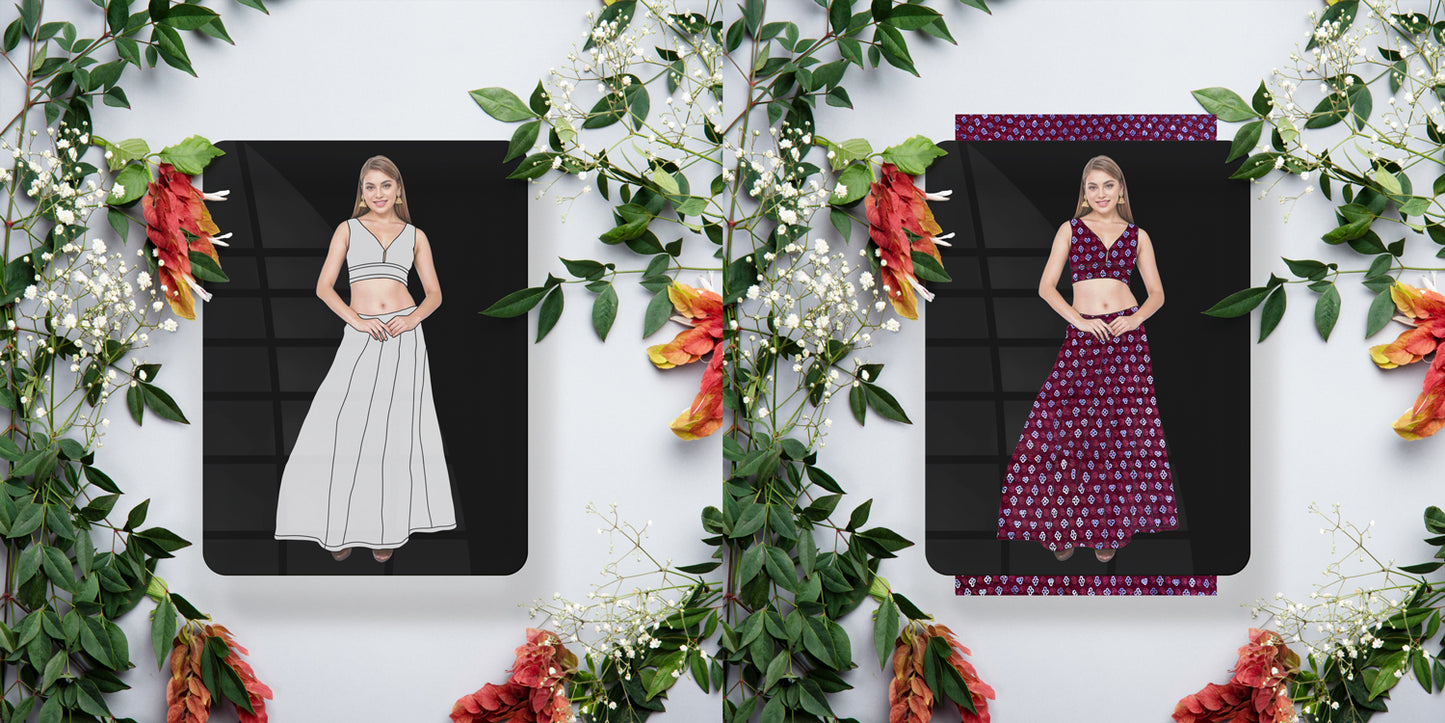 V-neck-Blouse-with-Lehenga-Fabric Display Sheet