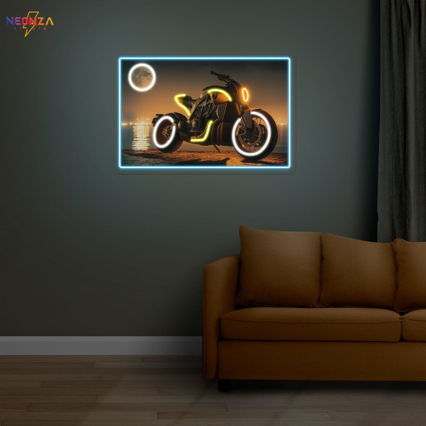 Riding-Cool-Motorcycle with moon Neonsign Artwork