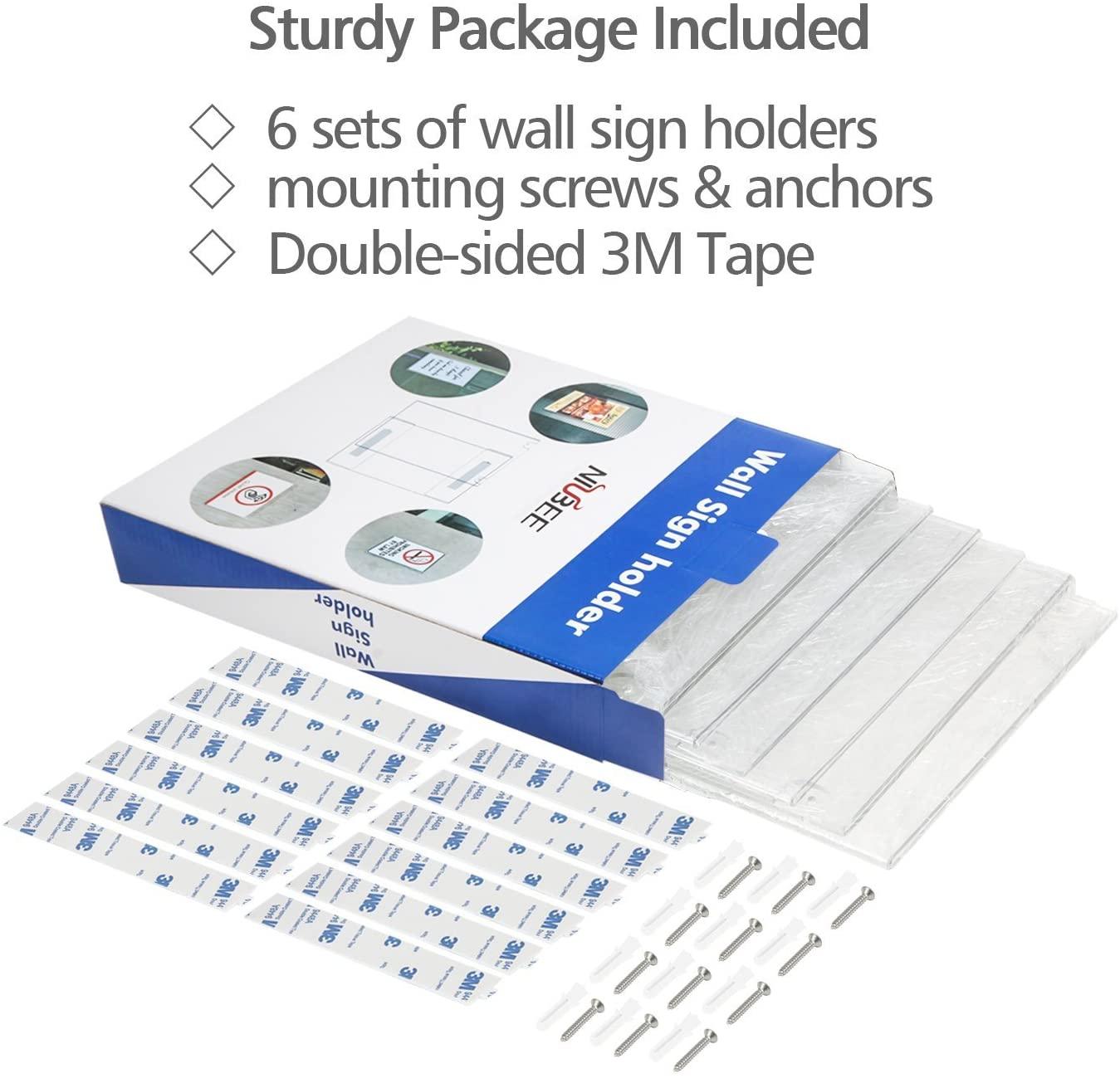 Acrylic Wall Sign Holder 8.5x11 Horizontal, Clear Plastic Picture Frames (6 Packs)