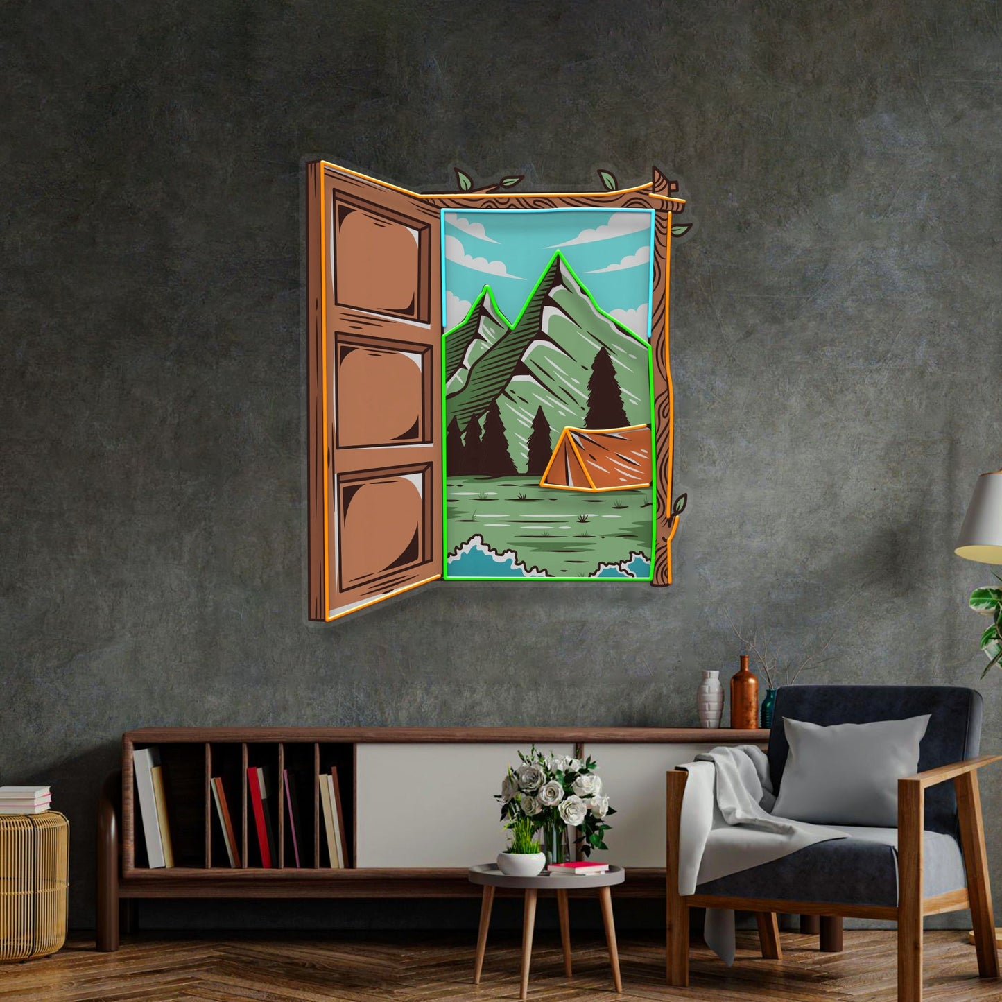 Camping on Hills LED Neon Sign Light Pop Art