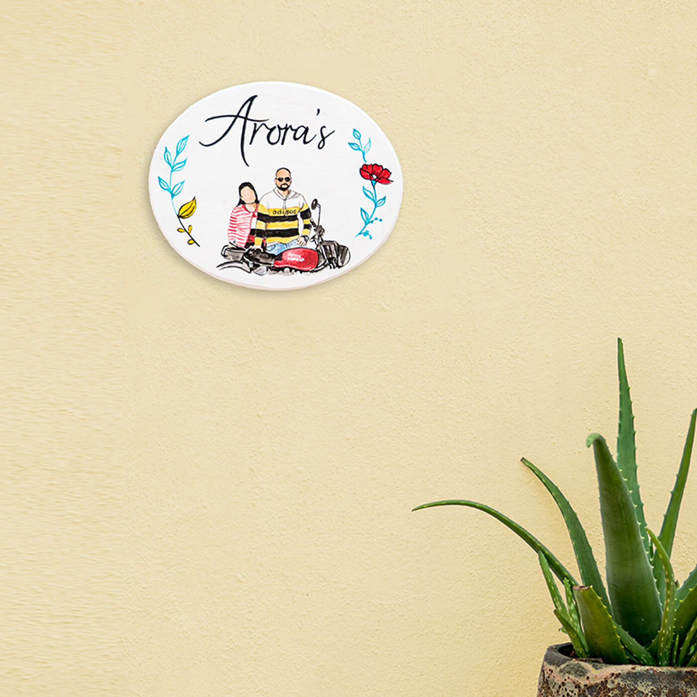 Personalized Photo Based Character Sketch Nameboard - Oval