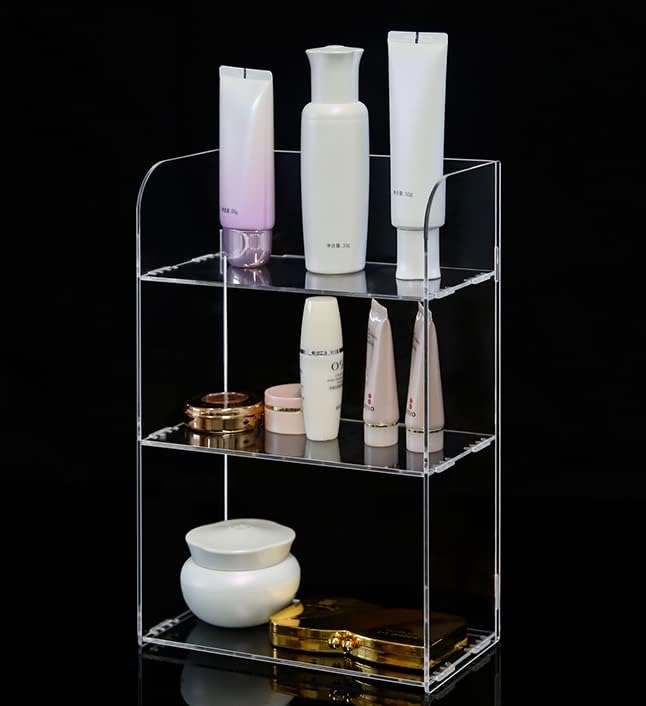3 Tier Clear Acrylic Bathroom Organizer Shelf for Cosmetic Perfume Skincare Makeup Toy Spices Standing Tabletop Vanity Tray Shelf Multifunctional Sturdy Display Showcase