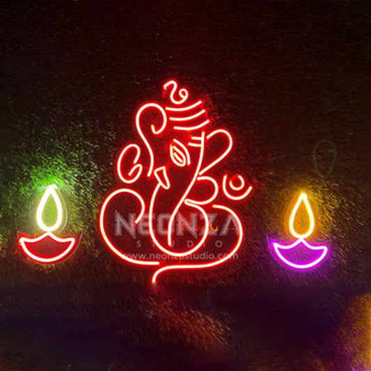 Ganesh ji with 2 diya Neon sign