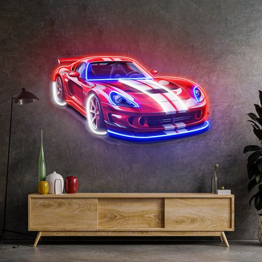 Car With A Red Stripe LED Neon Sign Light Pop Art