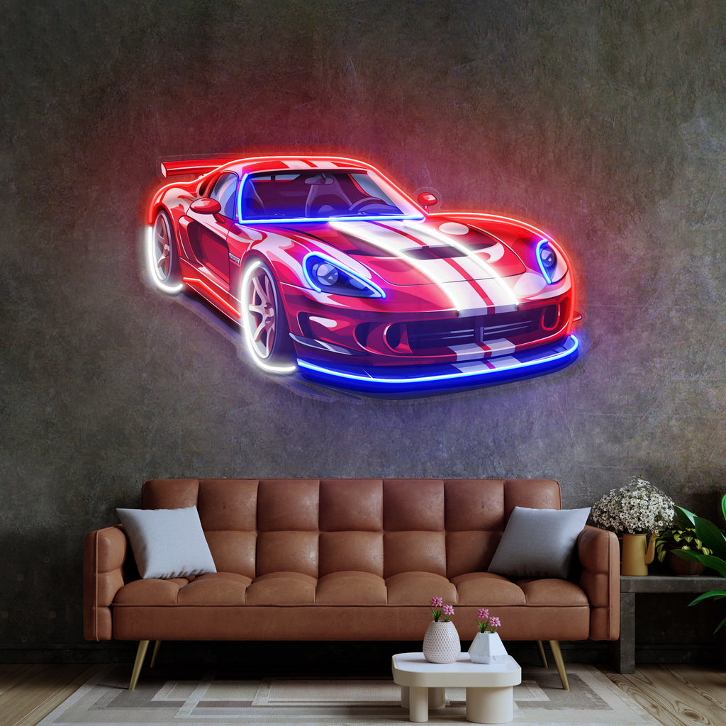 Car With A Red Stripe LED Neon Sign Light Pop Art