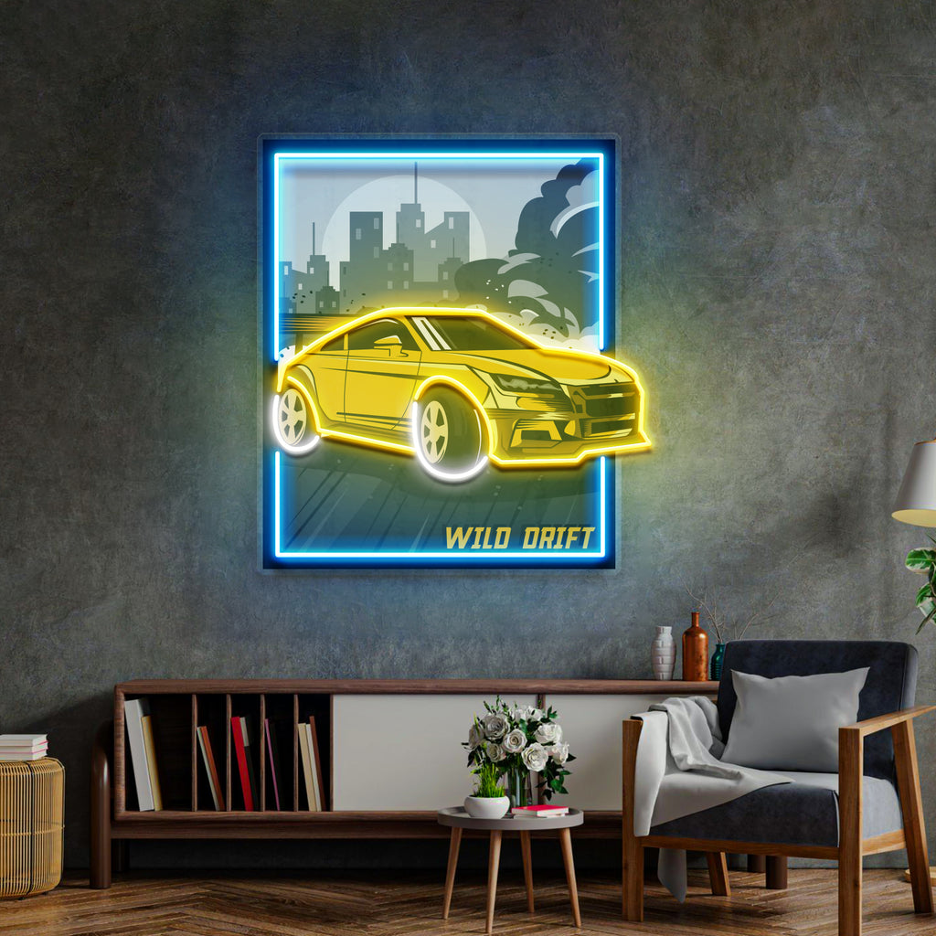 Wild Drift Yellow Car LED Neon Sign Light Pop Art