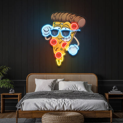 Cute Slice Of Cartoon Pizza Artwork Led Neon Sign Light