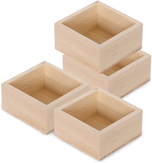 Wooden Box , Small Wood Square Storage Organizer Container Craft Box for Collectibles (4'' x 4'')