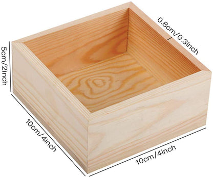Wooden Box , Small Wood Square Storage Organizer Container Craft