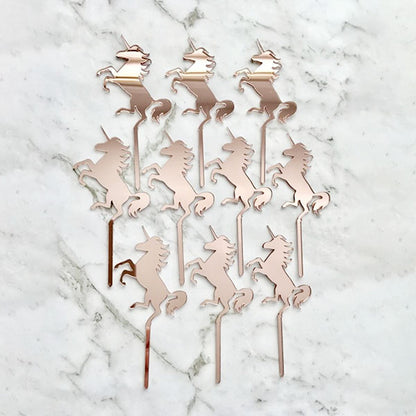 10 x Unicorn Cake Toppers - Rose Gold Cake Topper