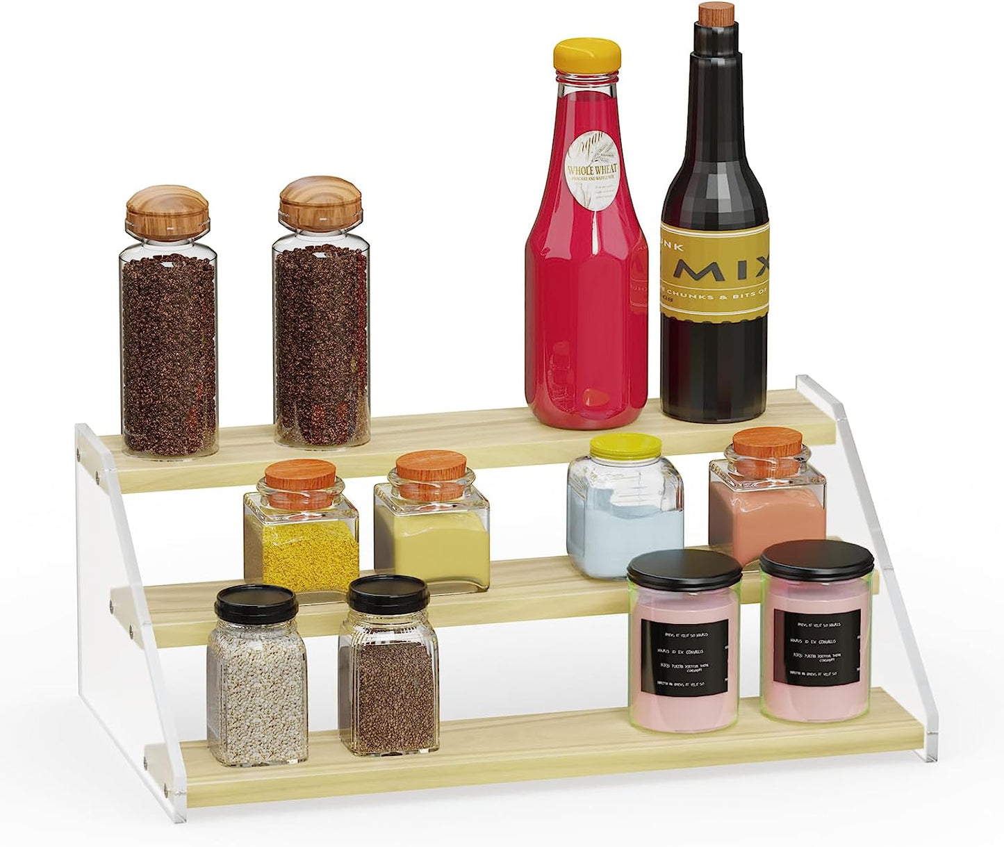 Spice Rack, Seasoning Organizer, Clear Acrylic Vertical Shelves Organizer Countertop, Kitchen Organization & Storage