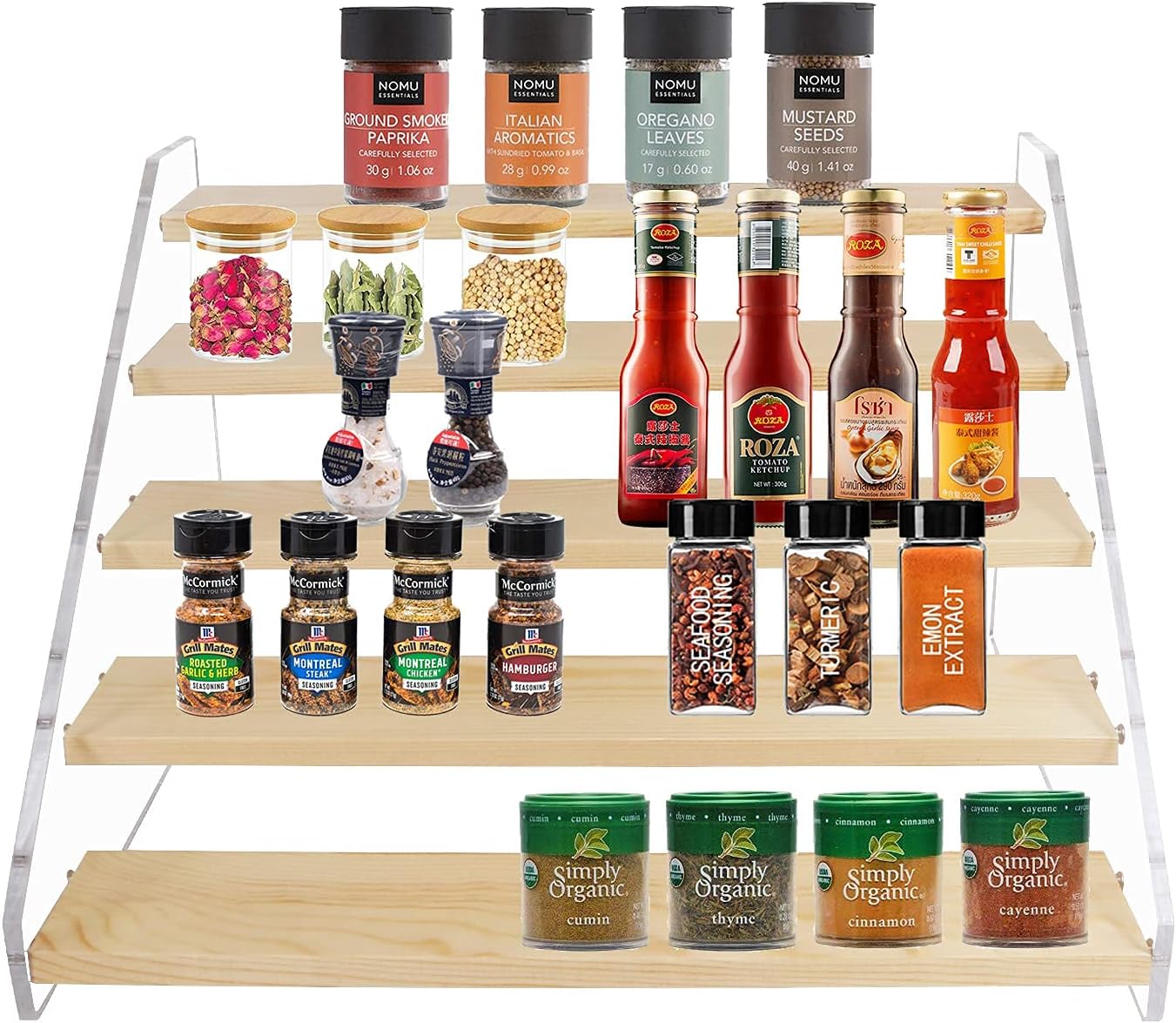 Spice Rack, Seasoning Organizer, Clear Acrylic Vertical Shelves Organizer Countertop, Kitchen Organization & Storage