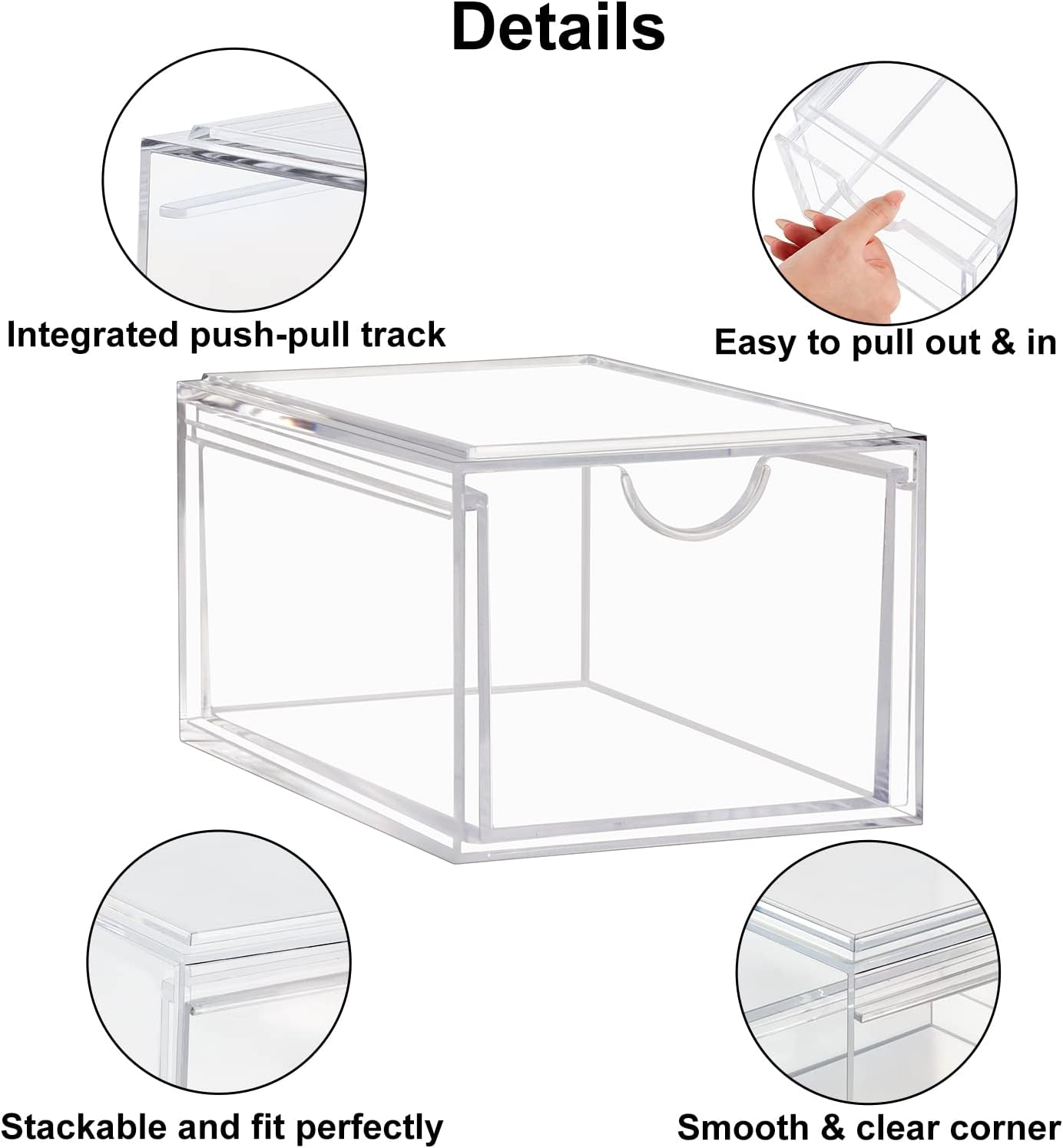 2 Pack Acrylic Stackable Storage Drawers Makeup Organizer, 20% Thicker Clear Bathroom Organizers for Cosmetics, Skin Care, Hair Accessories, Beauty, Vanity, Countertop and Dresser