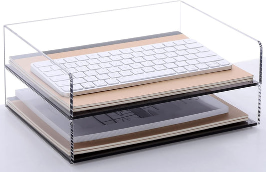 Acrylic Stackable Letter Tray Clear Paper Tray Desk Organizer 4-Tier Desk File Organizer Paper Sorter Holder Document Shelf Tray for Letter/A4