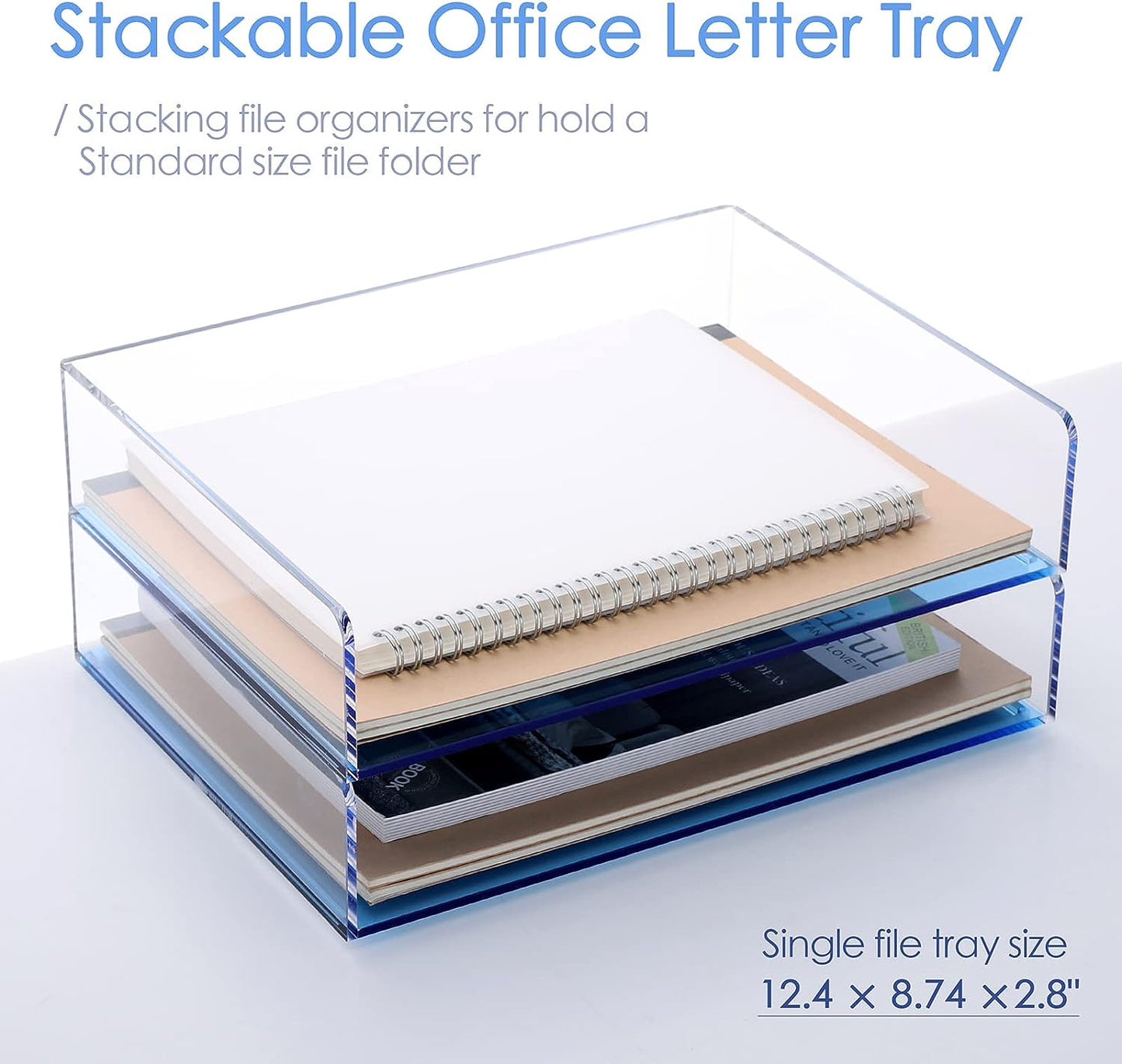 Acrylic Stackable Letter Tray Clear Paper Tray Desk Organizer 4-Tier Desk File Organizer Paper Sorter Holder Document Shelf Tray for Letter/A4,4-Pack