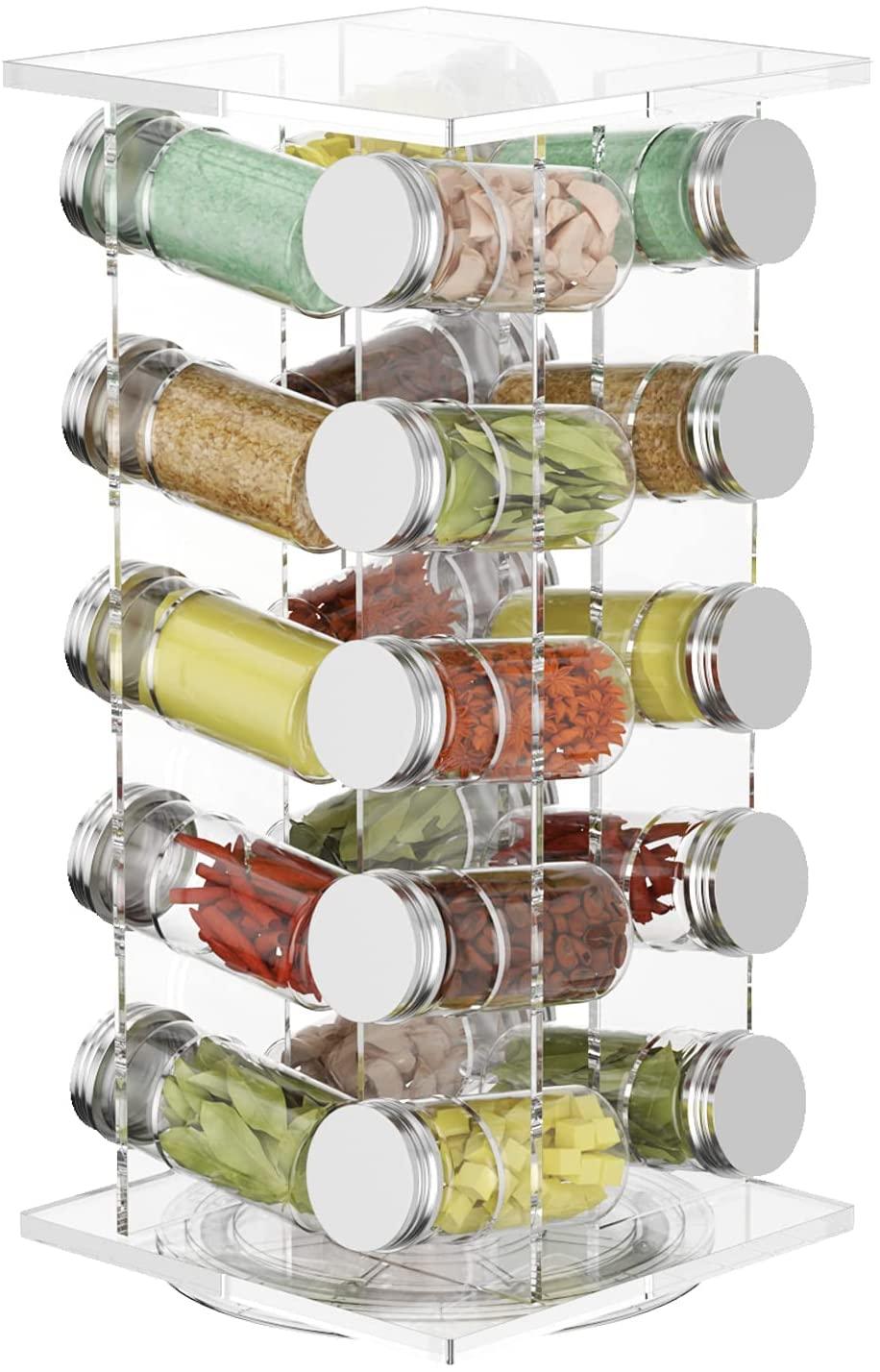 Rotating Spice Jar Rack 20 Jars 34 x 19 cm Marble Design Assorted