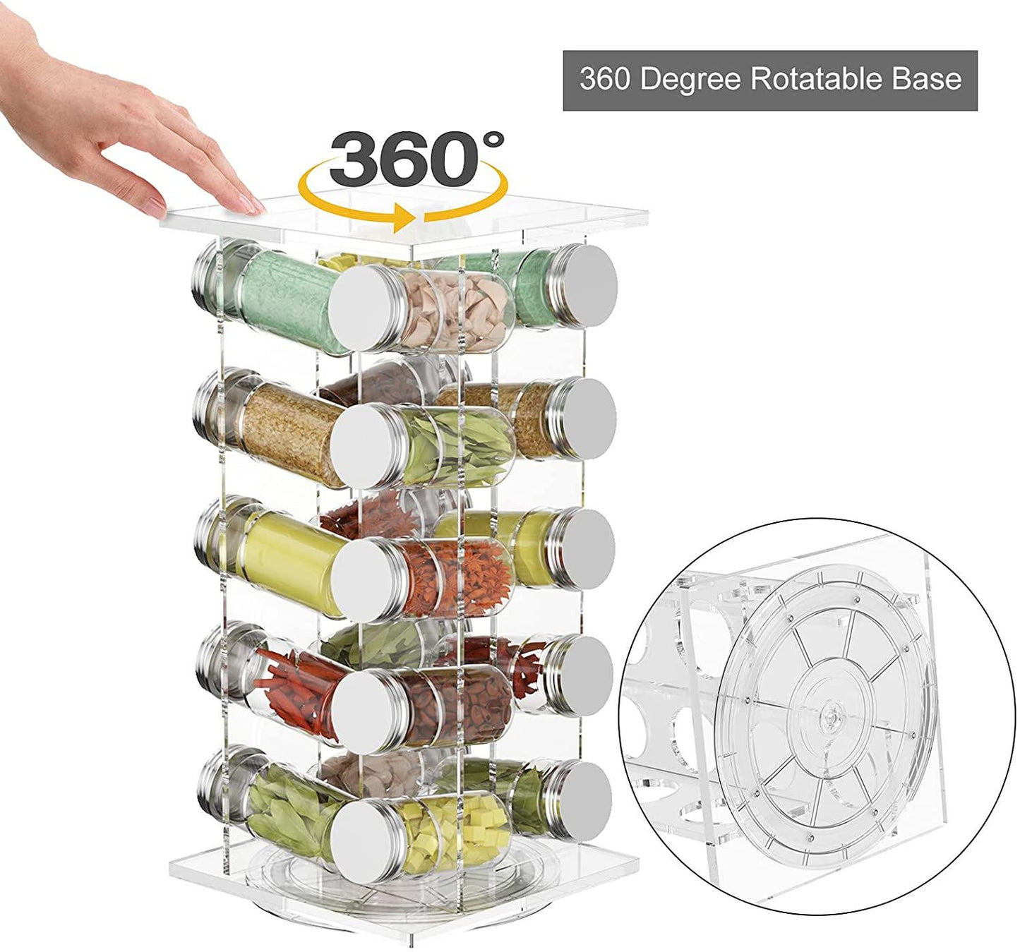 20 Jar Revolving Countertop Acrylic Spice Racks Organizer, Rotating Spice Rack