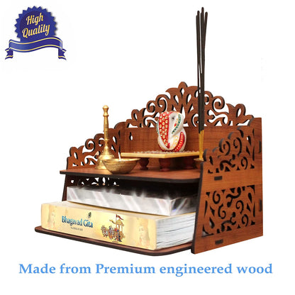 Navrang Beautiful Wooden Pooja Stand for Home/Mandir for Home/Temple for Home and Office/Puja Mandir for Home and Office Wall/Product