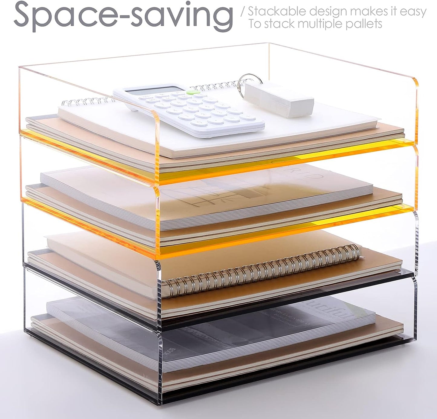 Acrylic Stackable Letter Tray Clear Paper Tray Desk Organizer 4-Tier Desk File Organizer Paper Sorter Holder Document Shelf Tray for Letter/A4,4-Pack