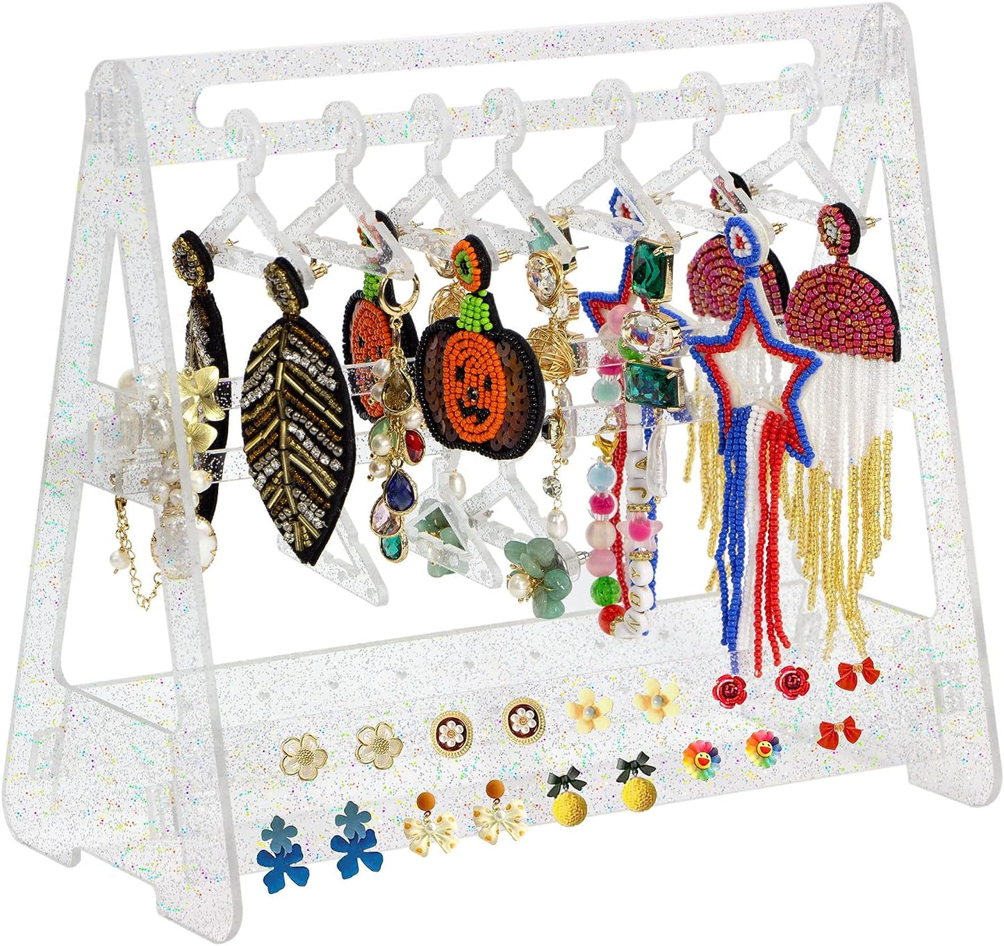 Acrylic Jewelry Earring Ring Necklace Mini Hanger Rack Organizer Bracelet Holder Storage Headband Scrunchie Display Stand For Women Baby Girl（10 hanger）