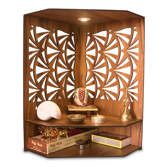Pushp Beautiful Wooden Pooja Stand for Home/Mandir for Home/Temple for Home and Office/Puja Mandir for Home and Office Wall with LED Spot Light/Product