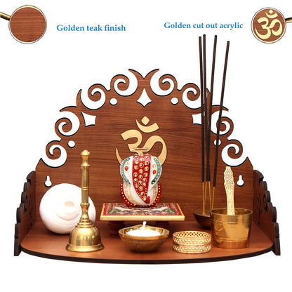 Floral 2 Wall Mounted Wooden Home Pooja Temple Mandir Puja Room Items Stand Home Decor Office Chowki Shelf Hanging Product