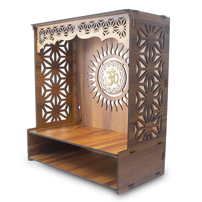 Shree Beautiful Wooden Pooja Stand for Home/Mandir for Home/Temple for Home and Office/Puja Mandir for Home and Office Wall with LED Spot Light/Product