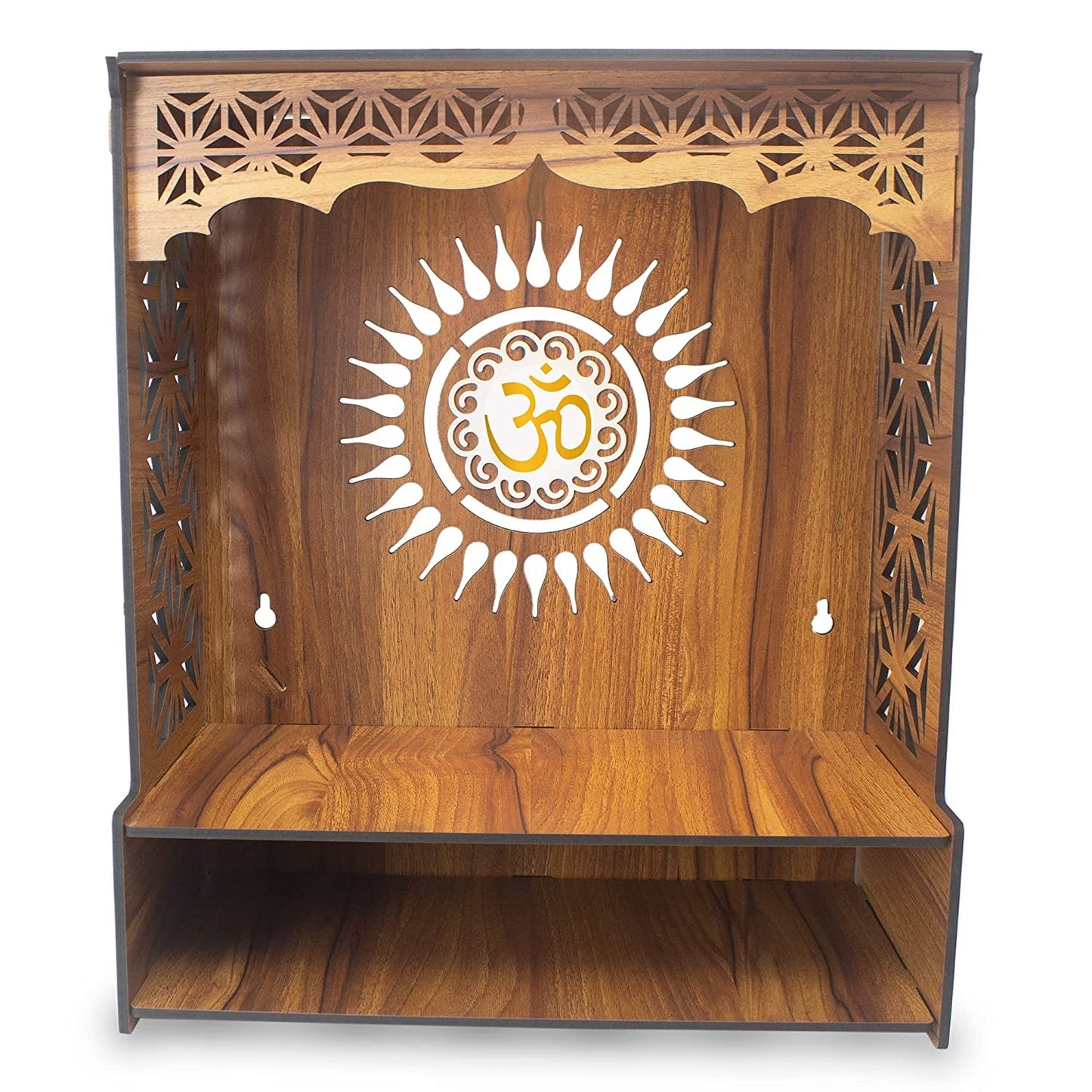 Shree Beautiful Wooden Pooja Stand for Home/Mandir for Home/Temple for Home and Office/Puja Mandir for Home and Office Wall with LED Spot Light/Product