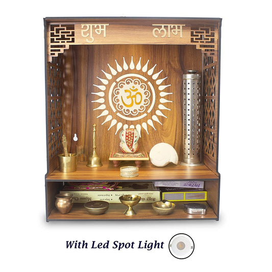 PAVITR Beautiful Wooden Pooja Stand for Home, Mandir for Home/Temple for Home and Office, Puja Mandir for Home and Office Wall with LED Spot Light/Product