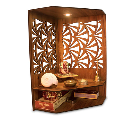 Pushp Beautiful Wooden Pooja Stand for Home/Mandir for Home/Temple for Home and Office/Puja Mandir for Home and Office Wall with LED Spot Light/Product