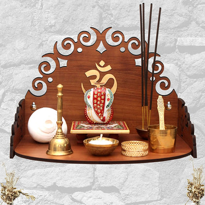 Floral 2 Wall Mounted Wooden Home Pooja Temple Mandir Puja Room Items Stand Home Decor Office Chowki Shelf Hanging Product