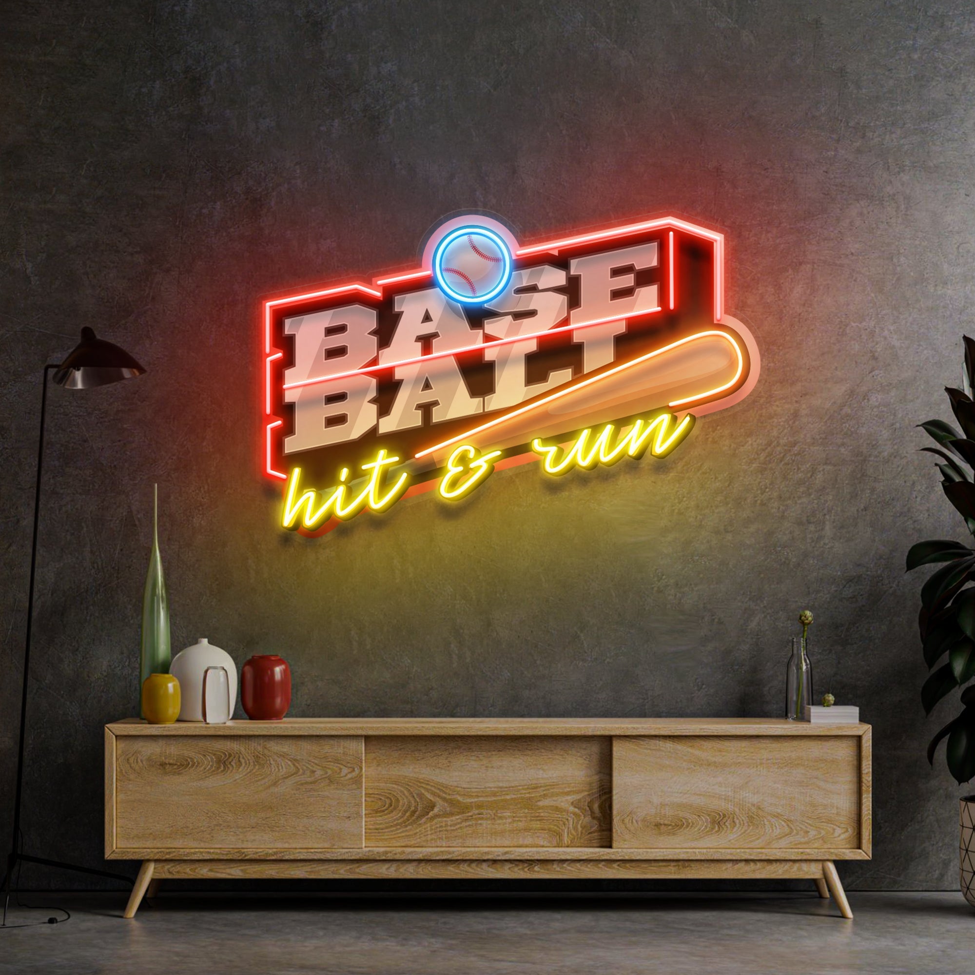 Custom Led Baseball Sign Baseball Hit & Run LED Neon Sign Light Pop Art – acrylicsheetsindia