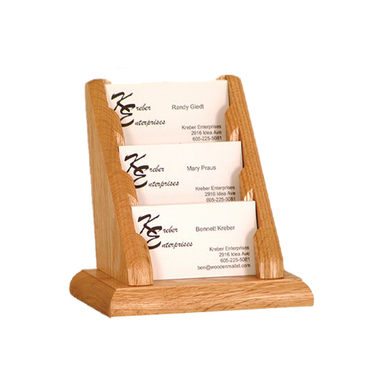 Light Oak 3 Pocket Tiered Wood Business Card Holder