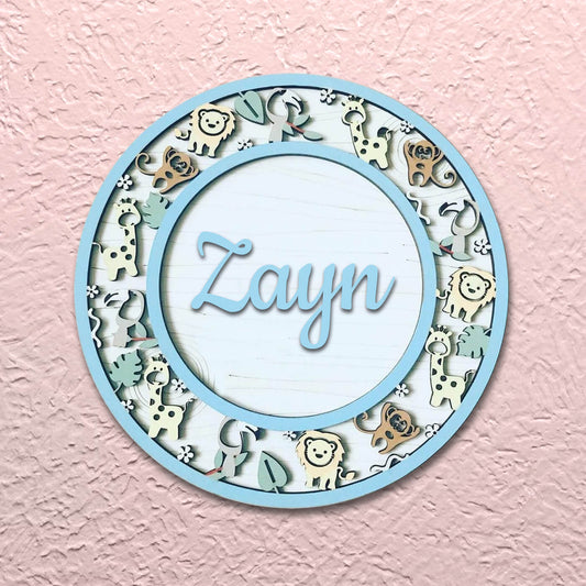 Painted Nameboard for Kids - Name with Animal Border