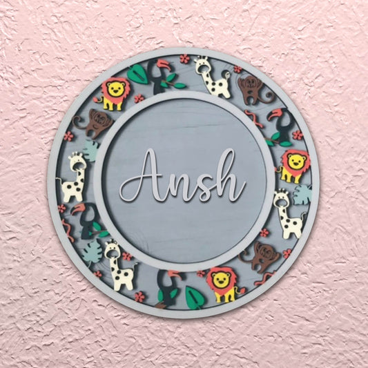 Painted Nameboard for Kids - Name with Animal Border
