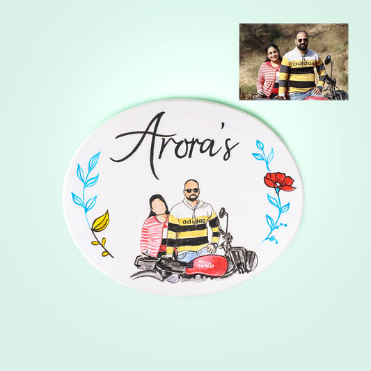 Personalized Photo Based Character  Sketch Nameboard - Oval