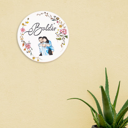 Personalized Photo Based Character Sketch Nameboard - Circle