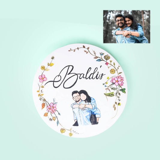 Personalized Photo Based Character Sketch Nameboard - Circle