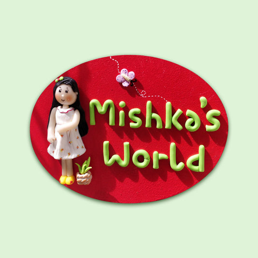 Handcrafted Personalized Clay Caricature Nameplate For Girls