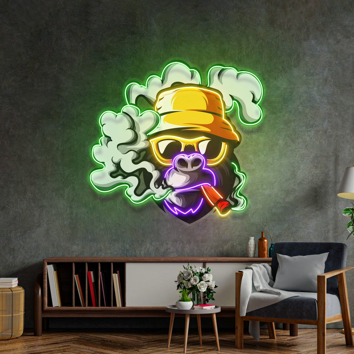 Monkey Led Sign Yellow Hat Monkey LED Neon Sign Light Pop Art – acrylicsheetsindia