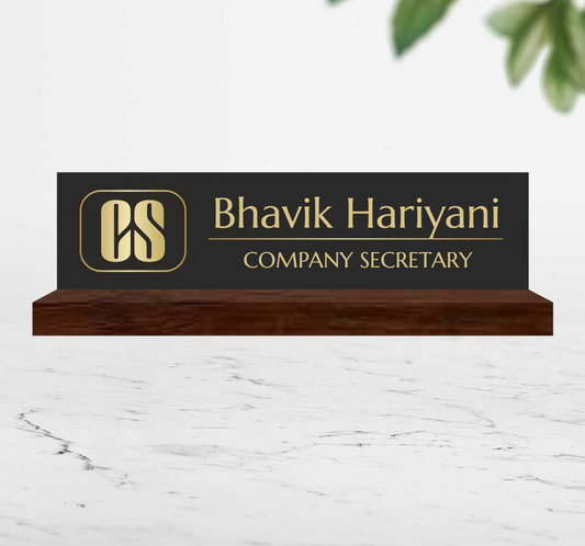 Excelus Office Desk Wooden Name Plate - Company Secretary (CS)