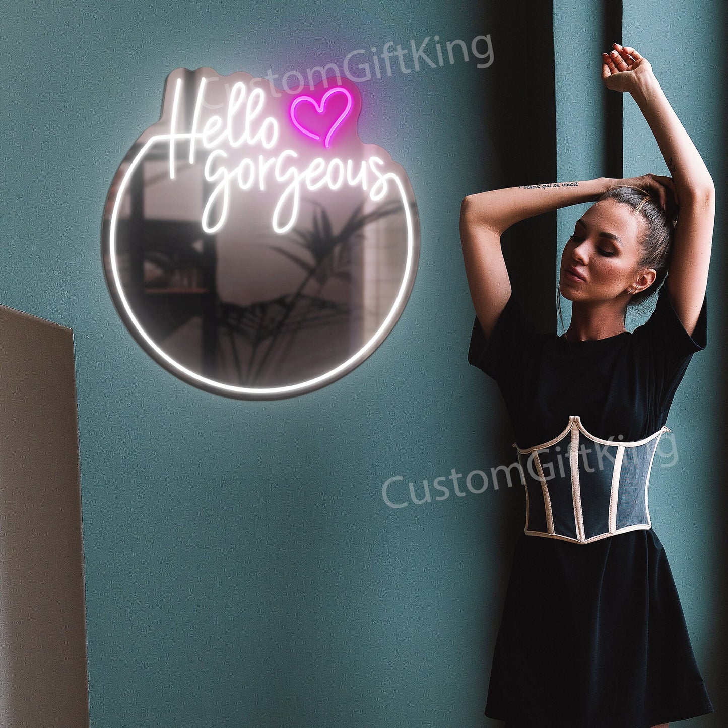 Hello Gorgeous Neon Sign Custom, Neon Sign Light Home Decor, Light up Mirror Wall Decor, Floor Neon Sign, Led Sigs Personalized Gifts