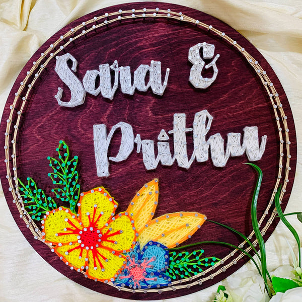 Floral String Art Nameplate - Couple Names – acrylicsheetsindia